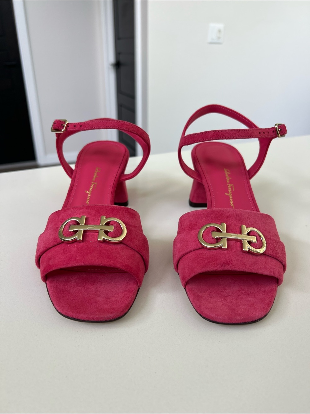 Salvatore Ferragamo ondina 55 fandango pink suede leather open toe heels sandals - Picture 5 of 12